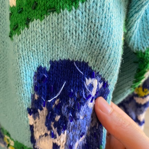 Vintage Adrienne Vittadini 90s Floral Knit Cardigan Sequin Sweater - Picture 6 of 7